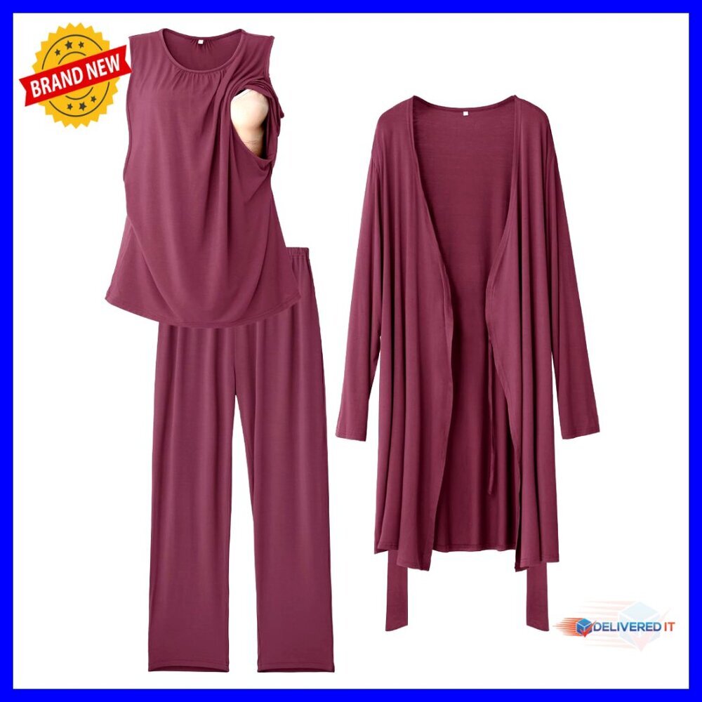 Maternity Nursing Pajama Set 3-Piece Postpartum Hospital Wear X-Large